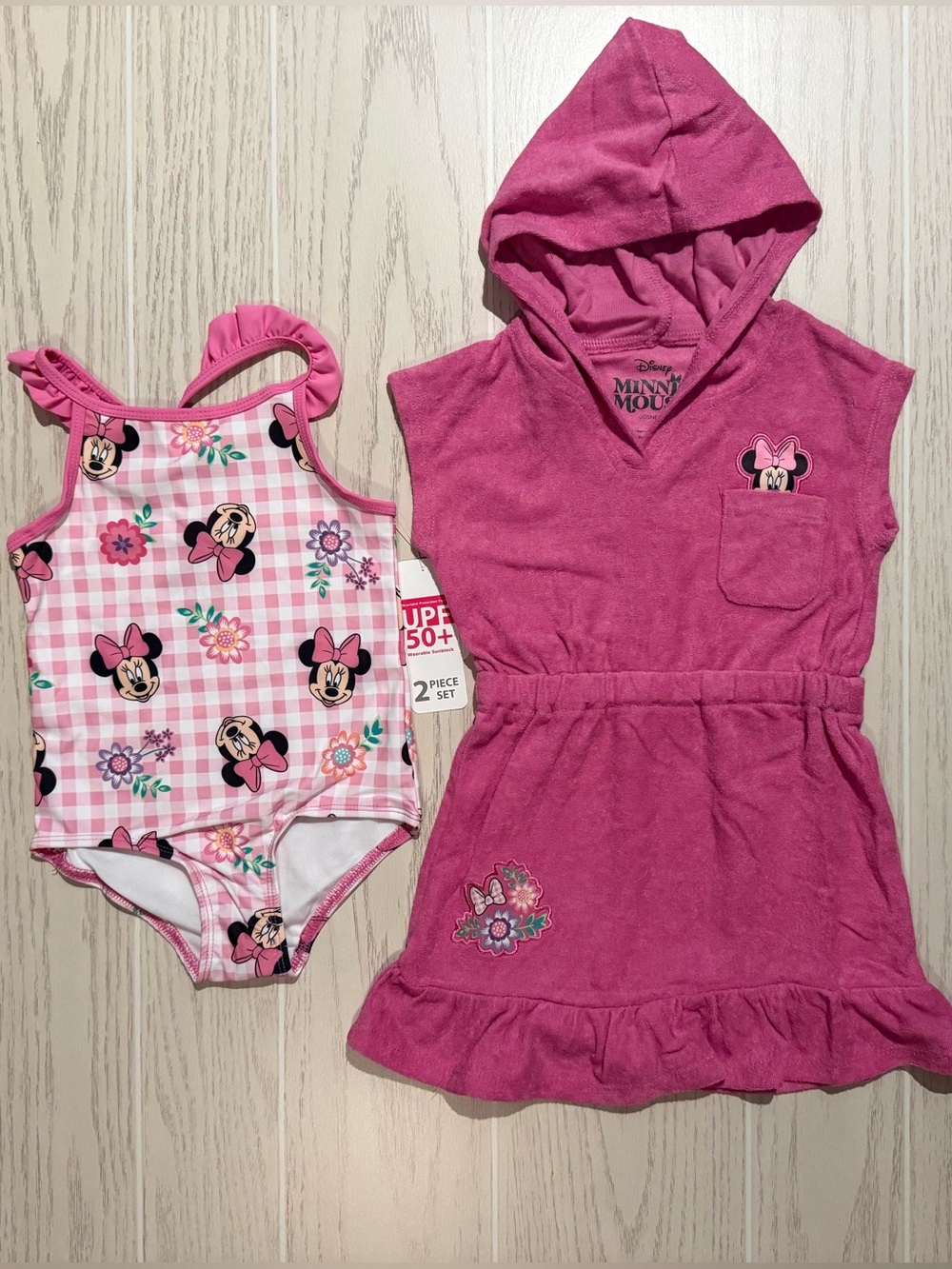 NWT Disney Minnie Mouse Girls 3T Swimsuit Cover Up 2 Piece Set UPF 50+